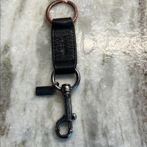 Coach Black Leather Key Holder with Silver Clip